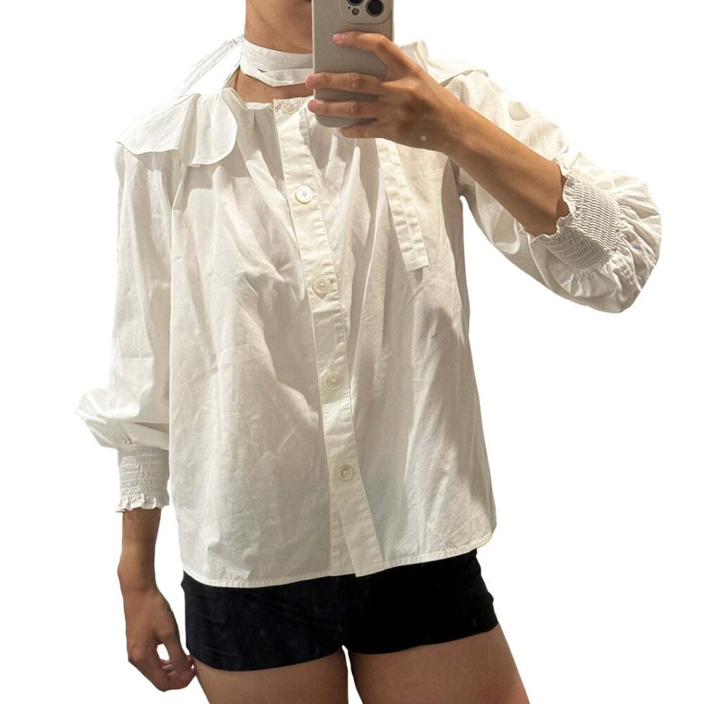 Marc Jacobs White Collared Long Sleeve Button-Up Blouse Size Extra Small